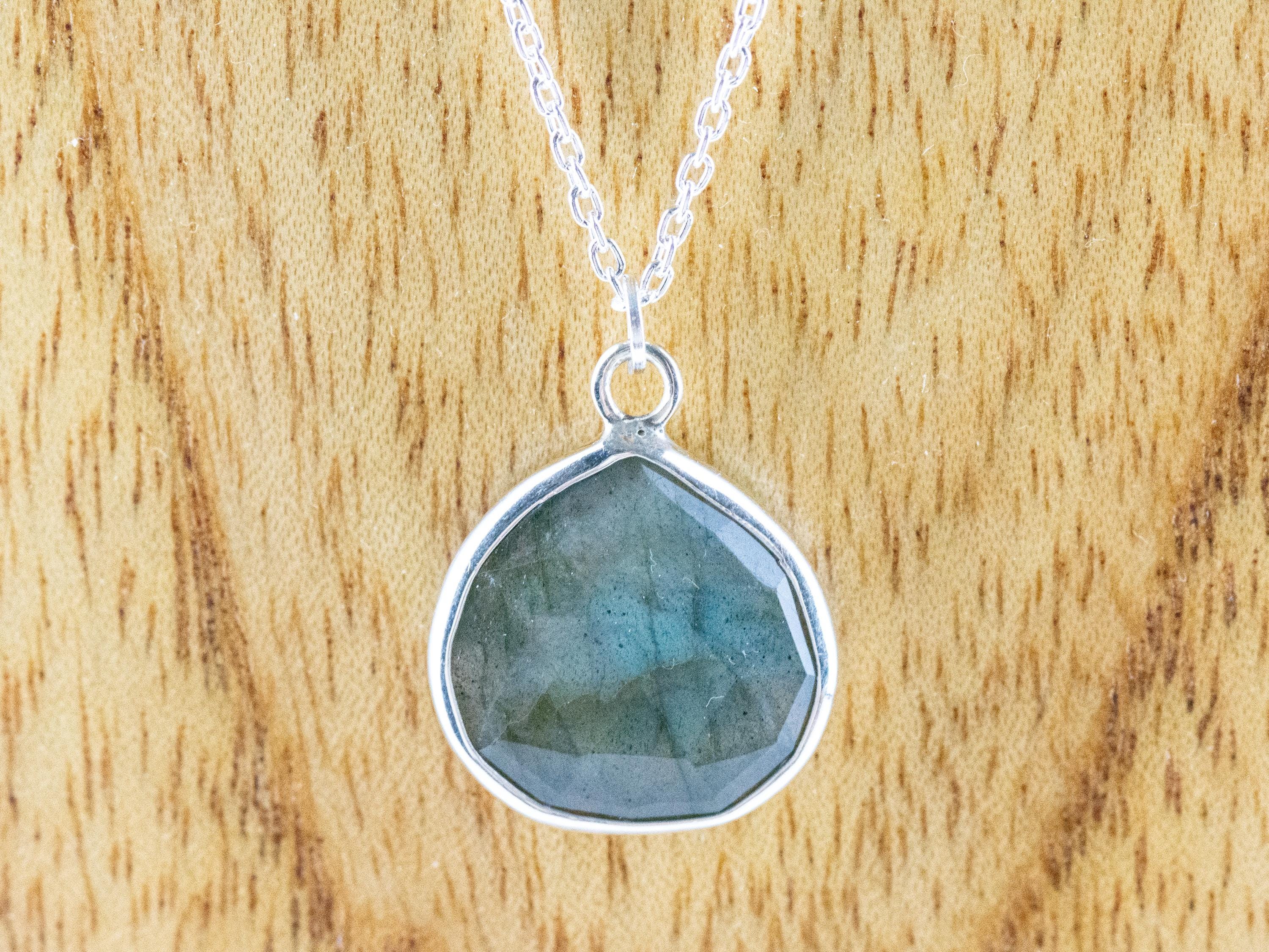 Sterling Silver Labradorite Teardrop Pendant Necklace • Simple Minimalist Necklace • Best .925 Jewelry Gift for Her • Gemstone Jewelry