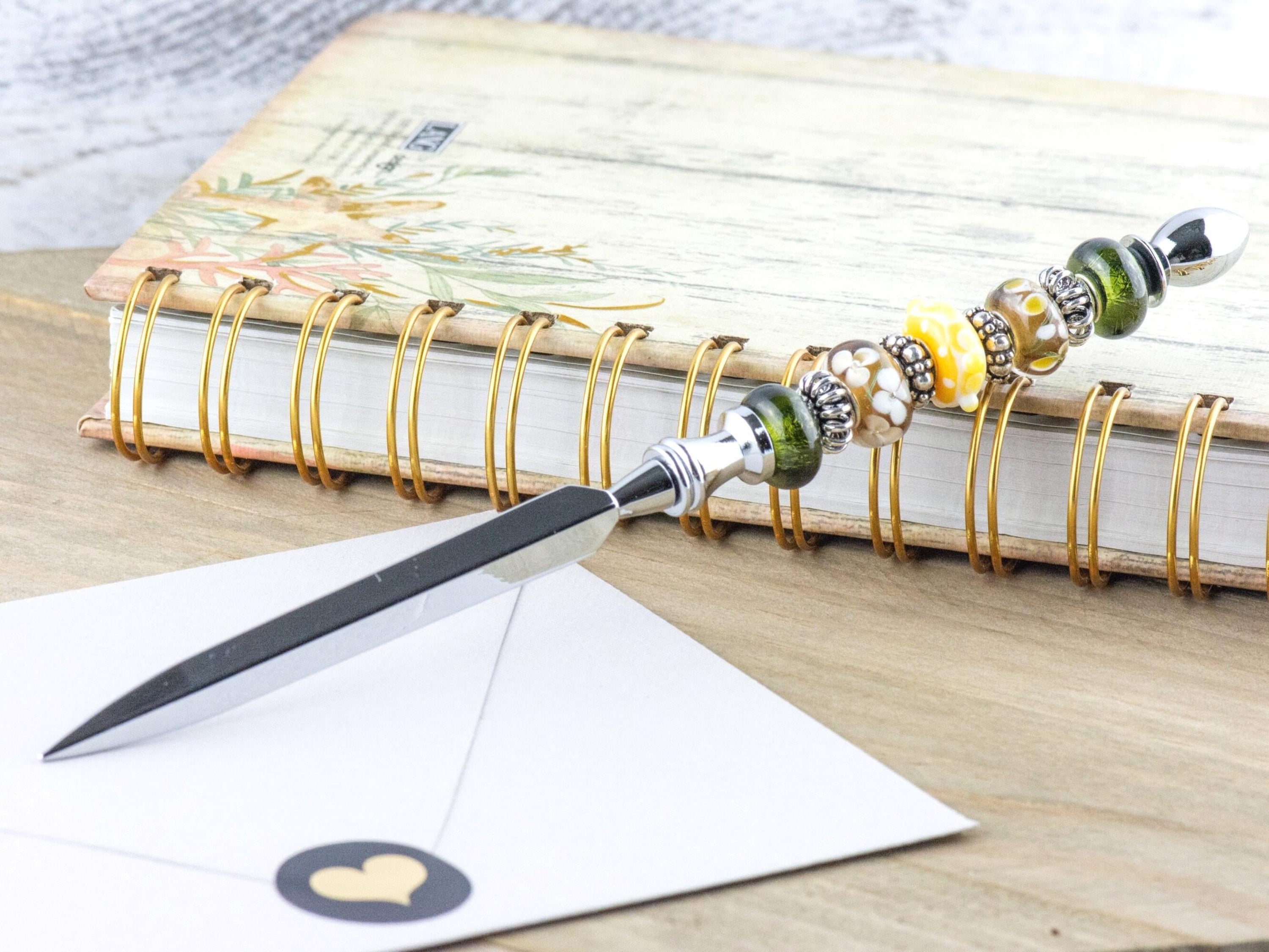 Spring in the City Glass Beaded Silver Letter Opener • Paper Knife • Desk Accessory