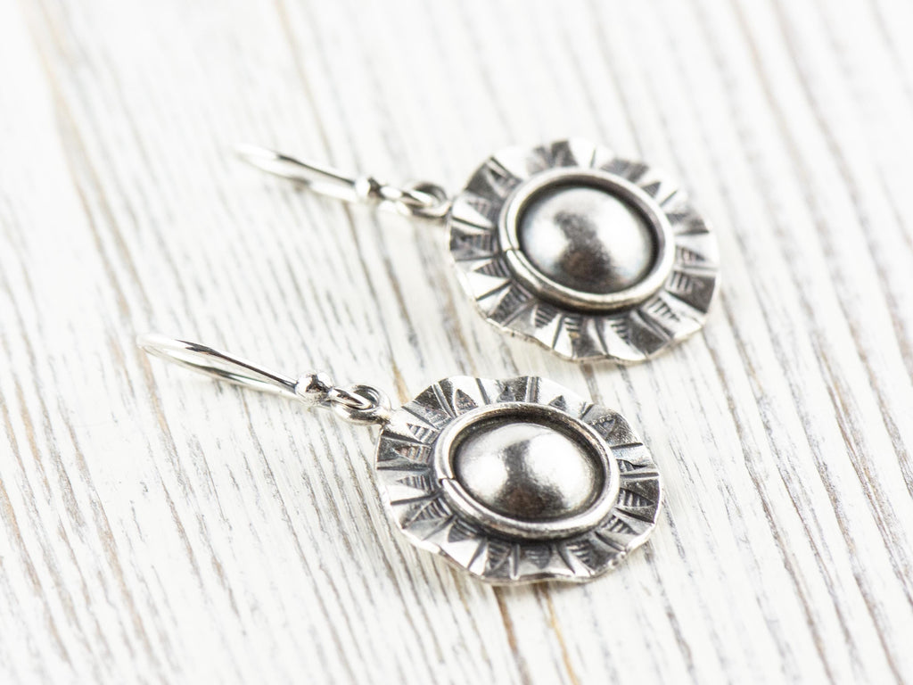 Wavy Sun Hill Tribe Silver Earrings | .925 Sterling Silver | Antique Silver | Minimalist Boho Jewelry