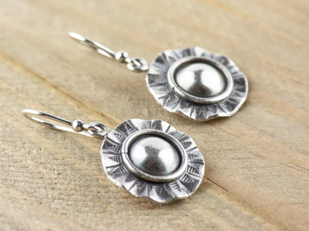 Wavy Sun Hill Tribe Silver Earrings | .925 Sterling Silver | Antique Silver | Minimalist Boho Jewelry