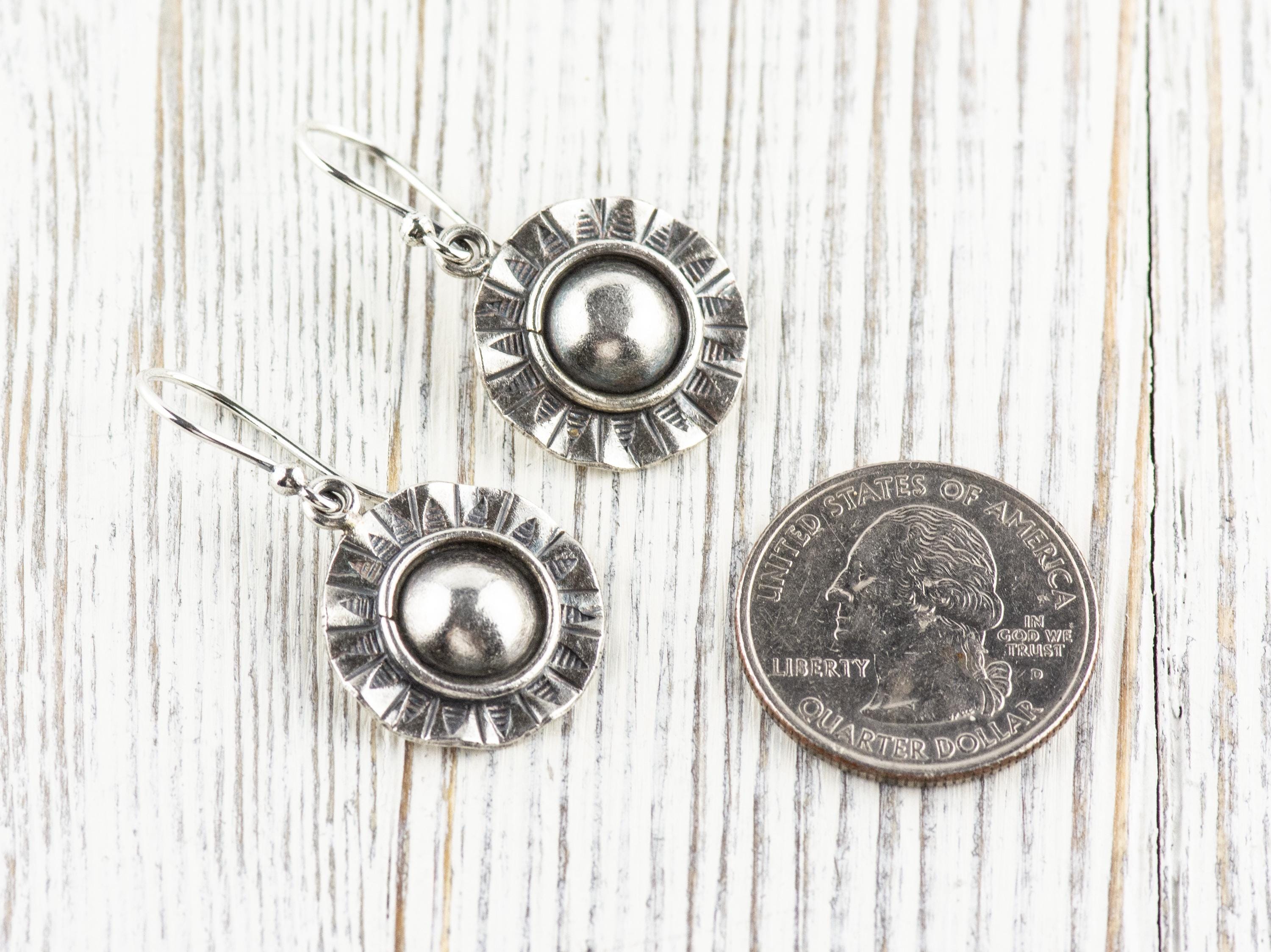 Wavy Sun Hill Tribe Silver Earrings | .925 Sterling Silver | Antique Silver | Minimalist Boho Jewelry