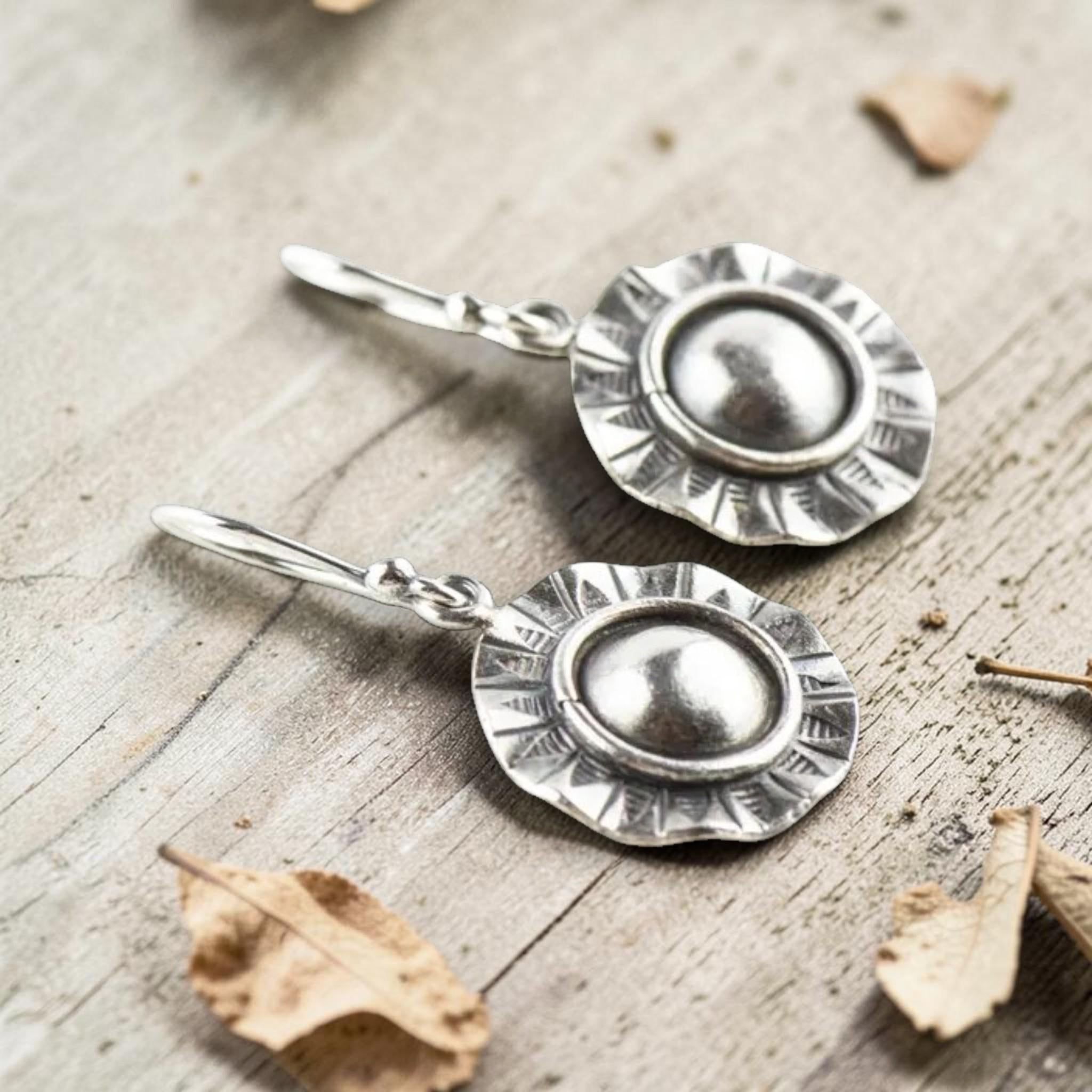 Wavy Sun Hill Tribe Silver Earrings | .925 Sterling Silver | Antique Silver | Minimalist Boho Jewelry