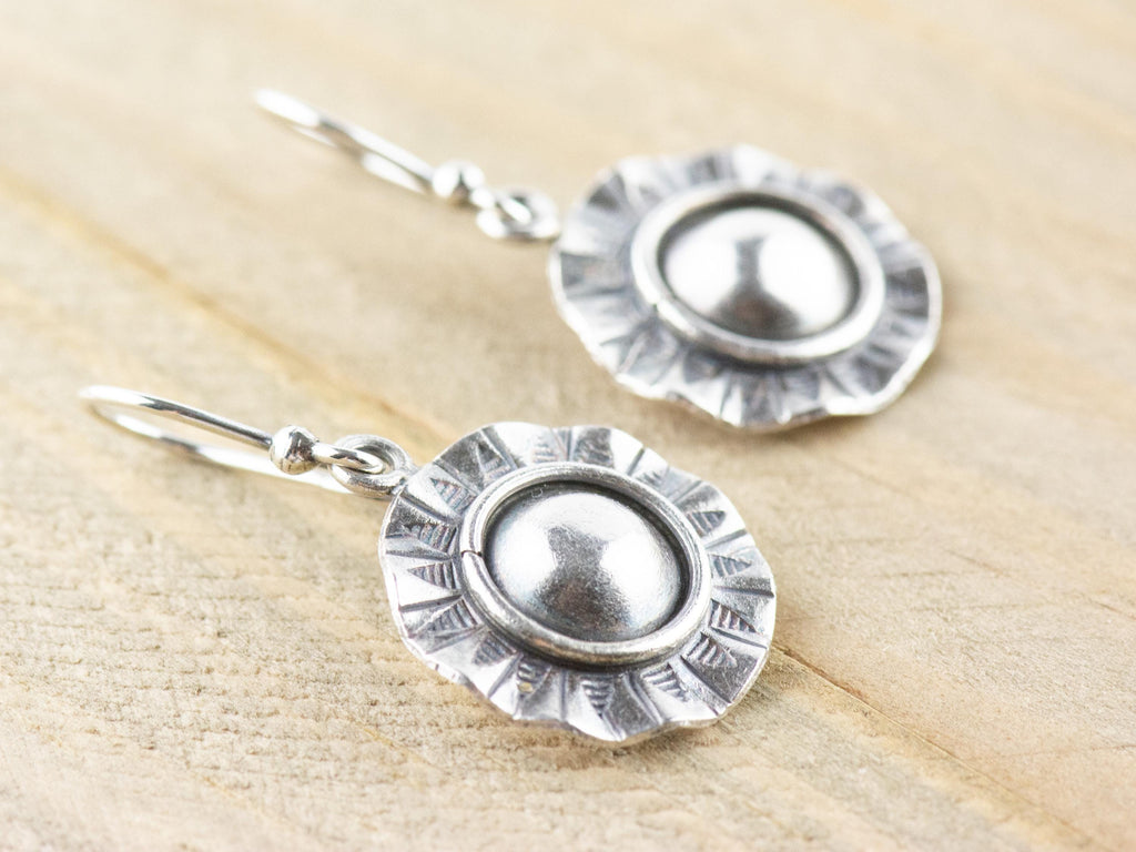 Wavy Sun Hill Tribe Silver Earrings | .925 Sterling Silver | Antique Silver | Minimalist Boho Jewelry