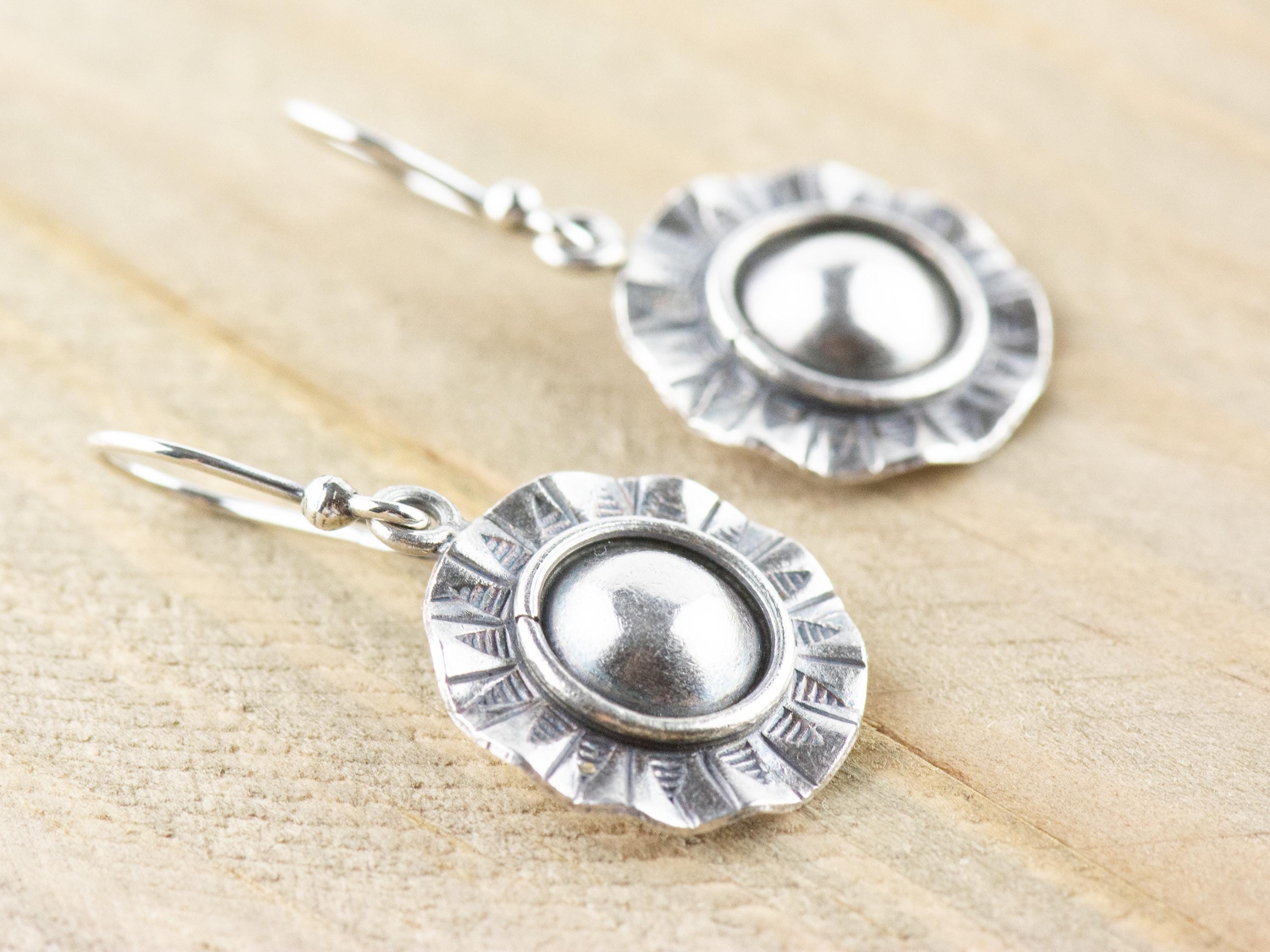 Wavy Sun Hill Tribe Silver Earrings | .925 Sterling Silver | Antique Silver | Minimalist Boho Jewelry