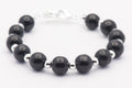Black Glass Round Stretch Interchangeable Beaded Bracelet Watch Band, Medical ID Bracelet, Bracelet Watch Band - L, XL