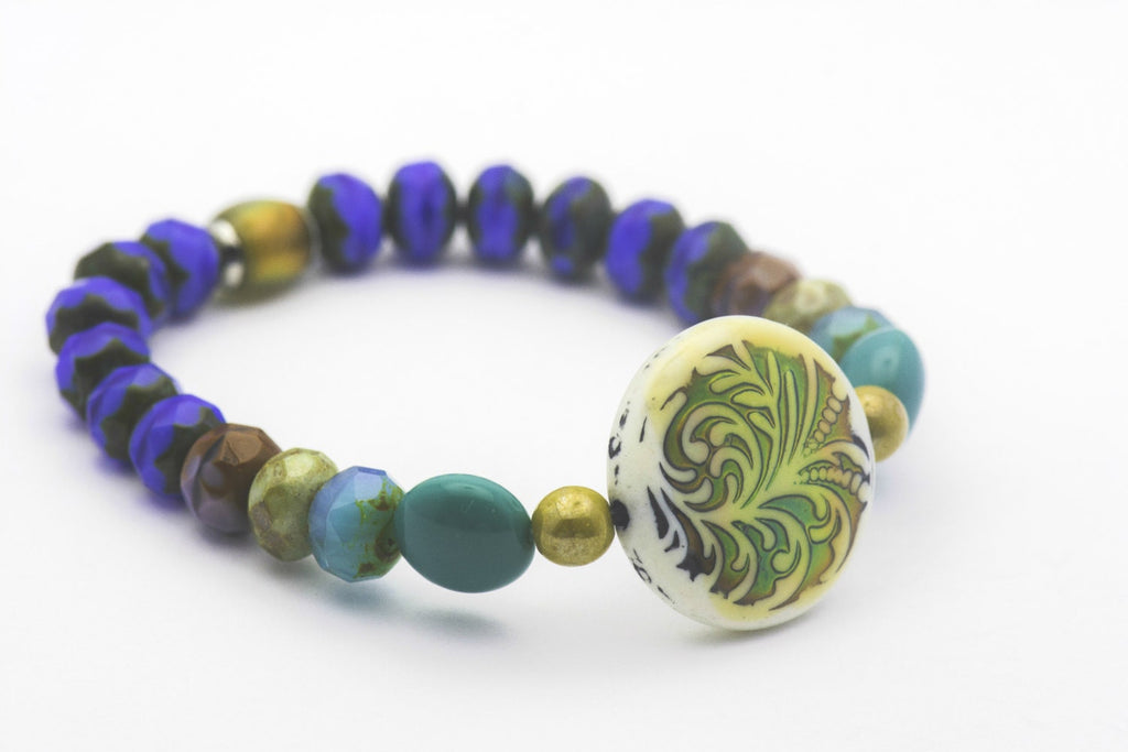 Czech Glass Stretch Bracelet, Mood Bead, Stretch Bracelet, Blue