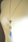 Blue Tassel Necklace, Mood Bead, Tassel Necklace, Long