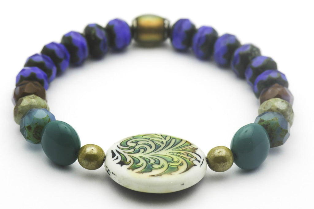 Czech Glass Stretch Bracelet, Mood Bead, Stretch Bracelet, Blue