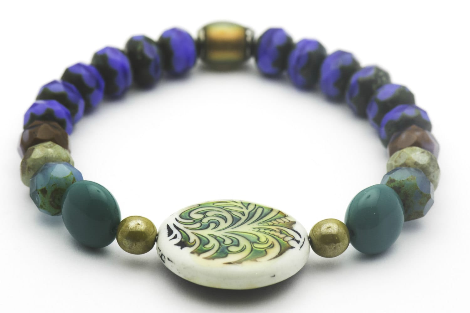 Czech Glass Stretch Bracelet, Mood Bead, Stretch Bracelet, Blue