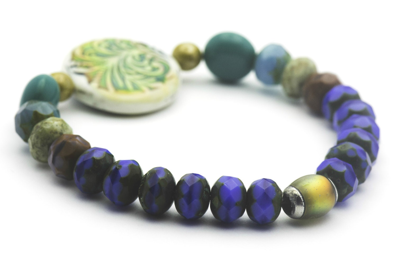 Czech Glass Stretch Bracelet, Mood Bead, Stretch Bracelet, Blue