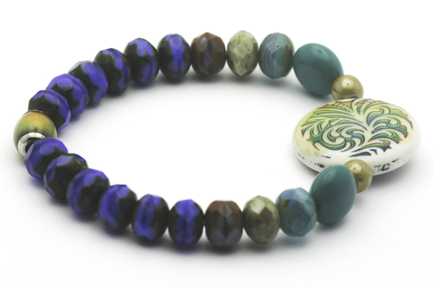 Czech Glass Stretch Bracelet, Mood Bead, Stretch Bracelet, Blue