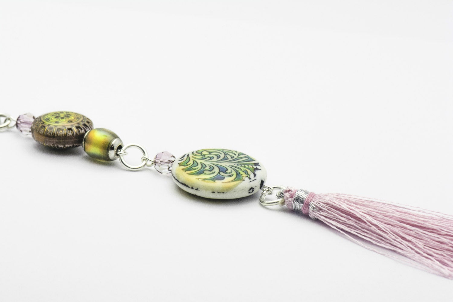 Pink Tassel Necklace, Mood Bead, Tassel Necklace, Long
