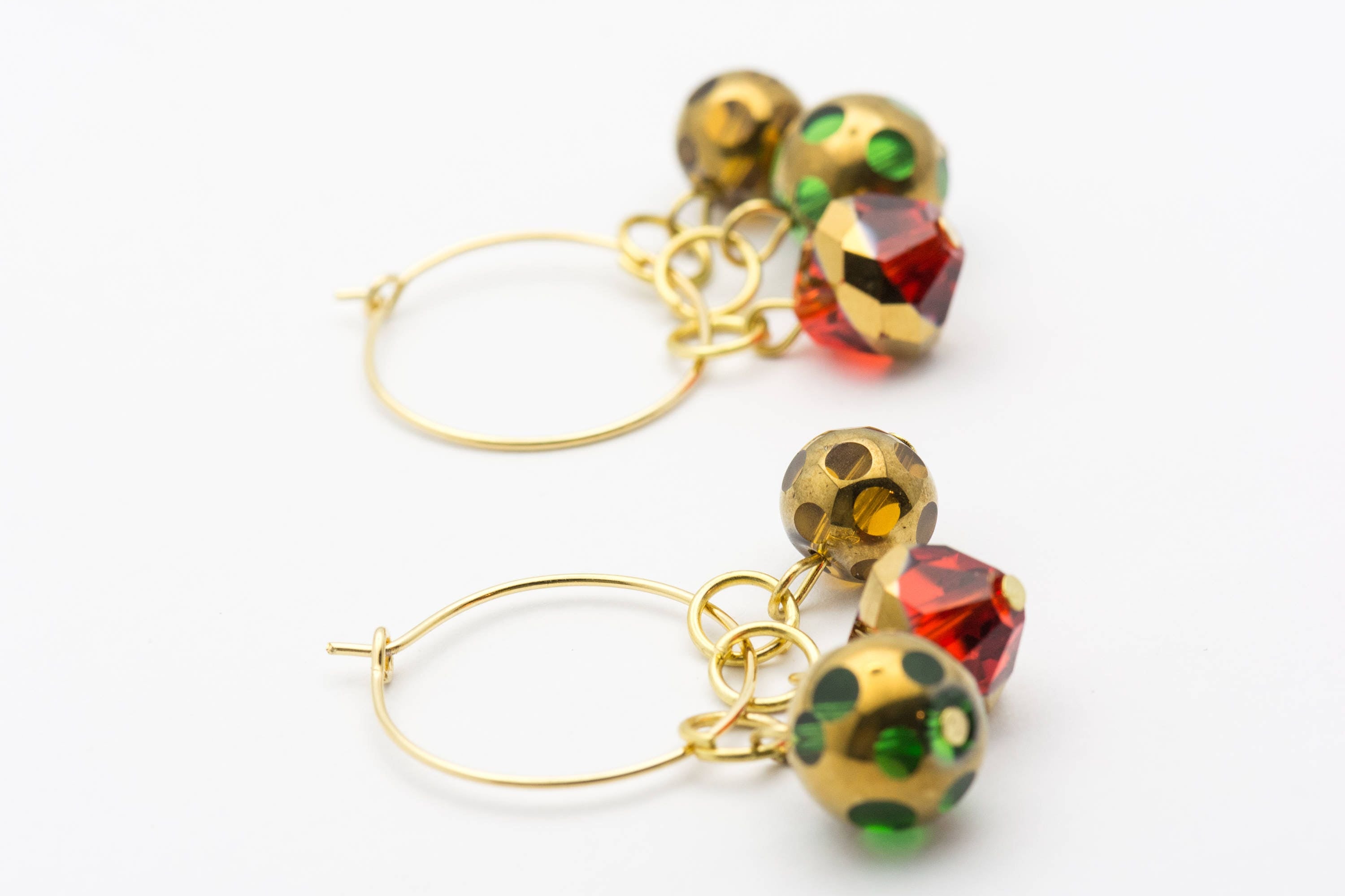 Christmas Hoop Earrings | Red Faceted Glass Hoop Earrings | Holiday Earrings | Gold Hoop Earrings | Open Hoop Earrings | 20mm
