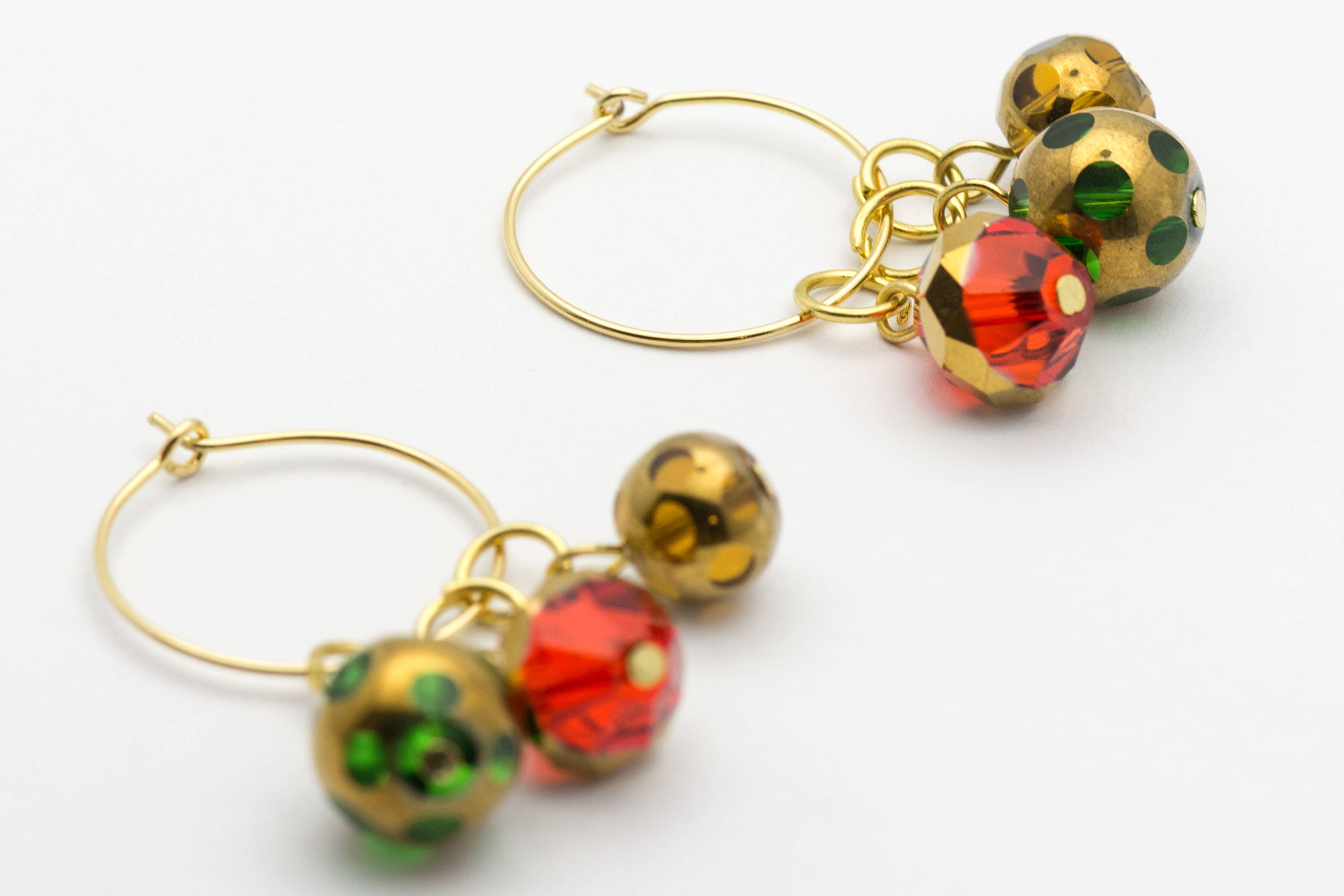 Christmas Hoop Earrings | Red Faceted Glass Hoop Earrings | Holiday Earrings | Gold Hoop Earrings | Open Hoop Earrings | 20mm