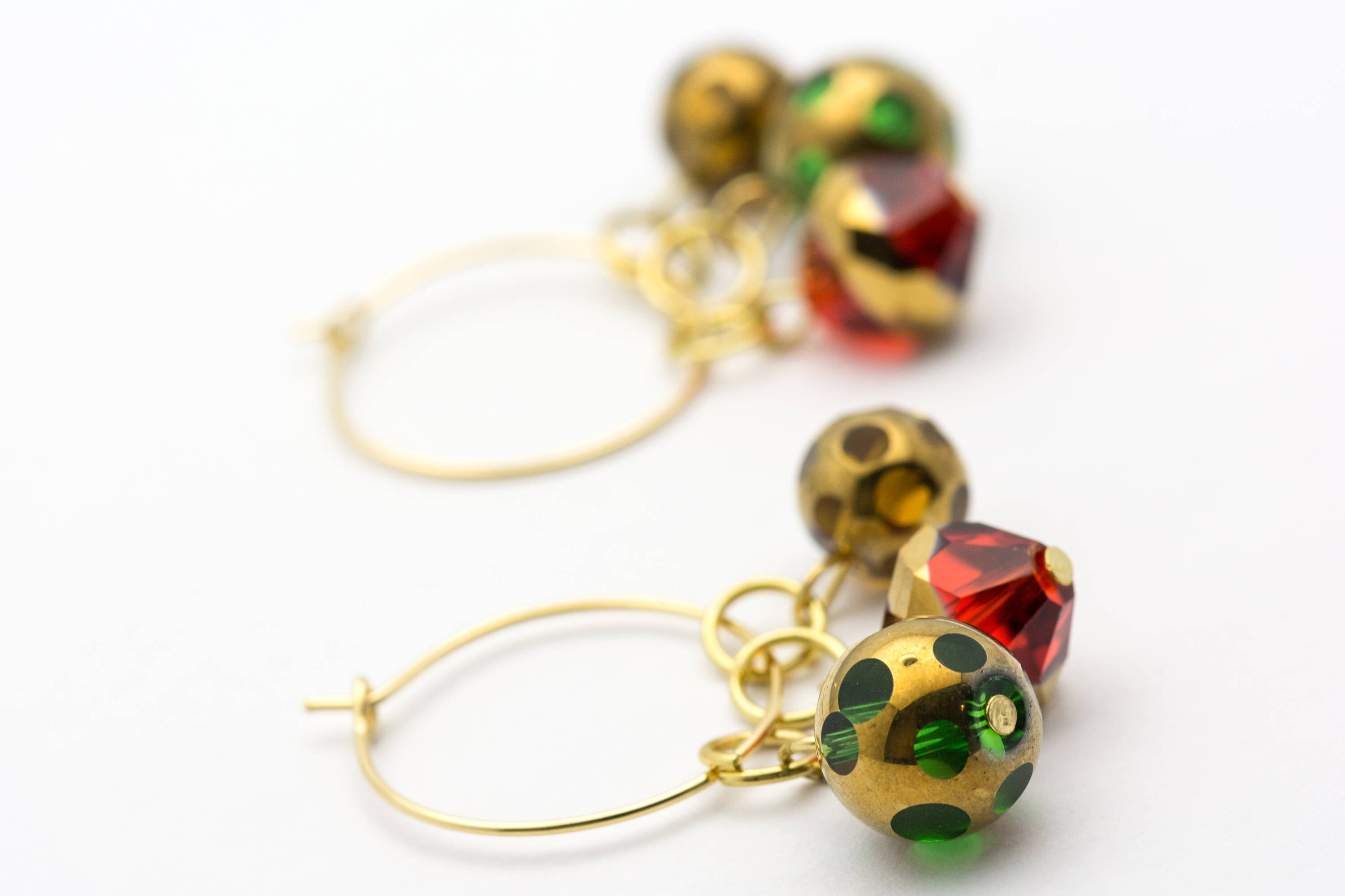 Christmas Hoop Earrings | Red Faceted Glass Hoop Earrings | Holiday Earrings | Gold Hoop Earrings | Open Hoop Earrings | 20mm