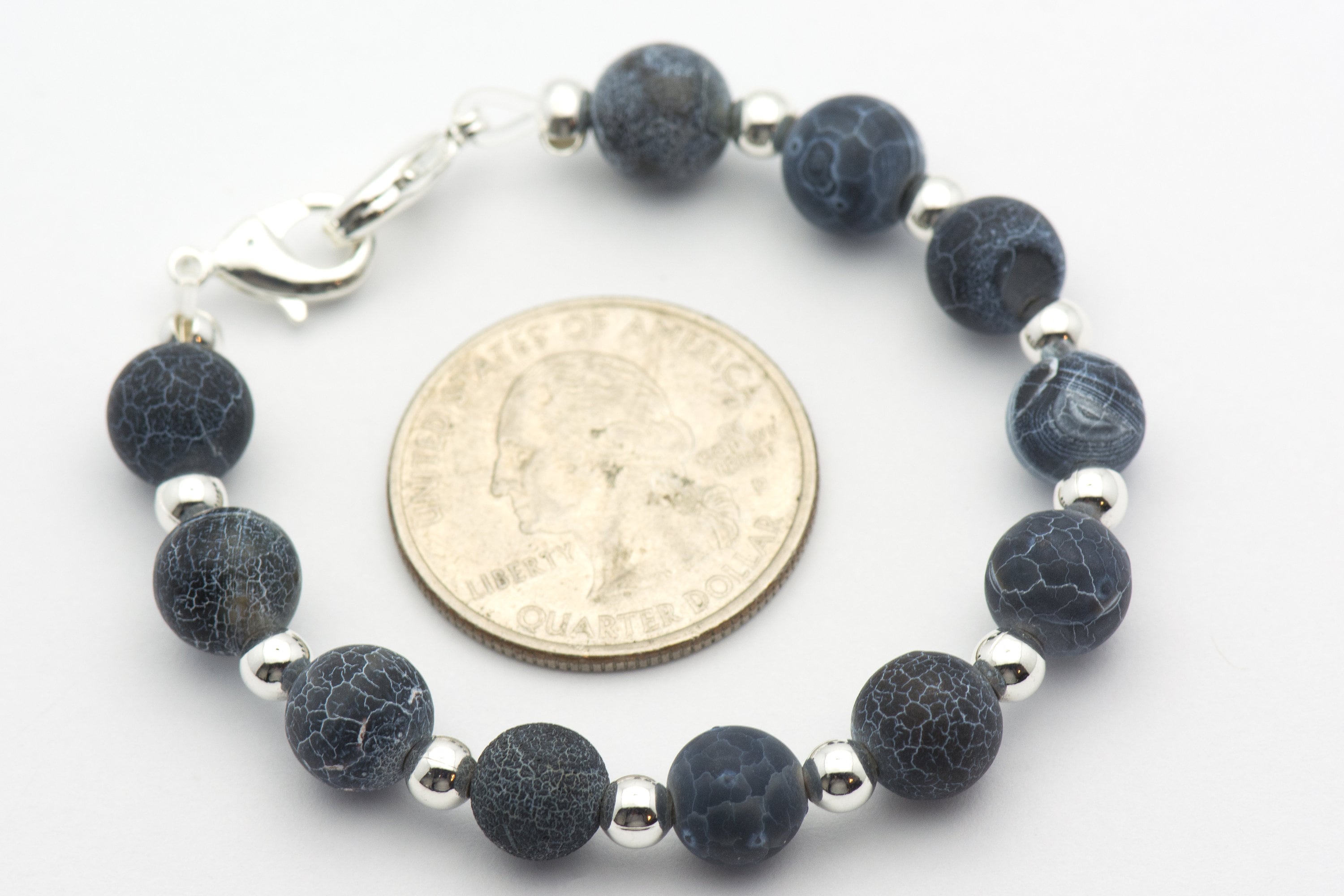 Black Agate Crackle Watch Band • Medical ID Bracelet • Handmade Watch Band • Gemstone Stretch Watch Band