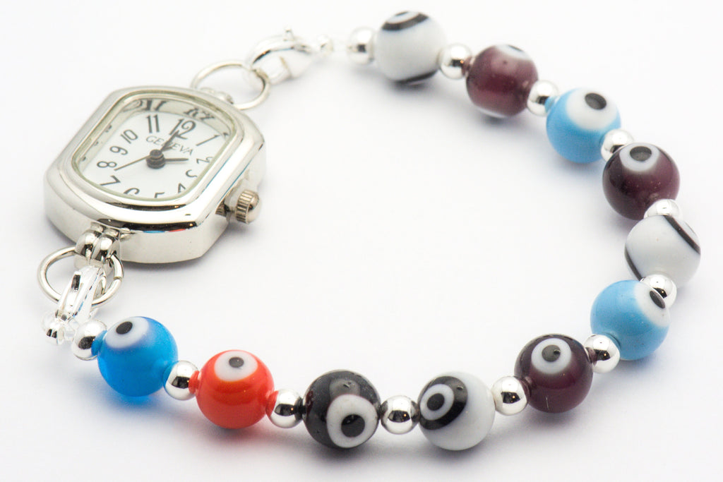 Evil Eye Multicolor Watch Band • Medical ID Bracelet • Handmade Watch Band • Stretch Watch Band