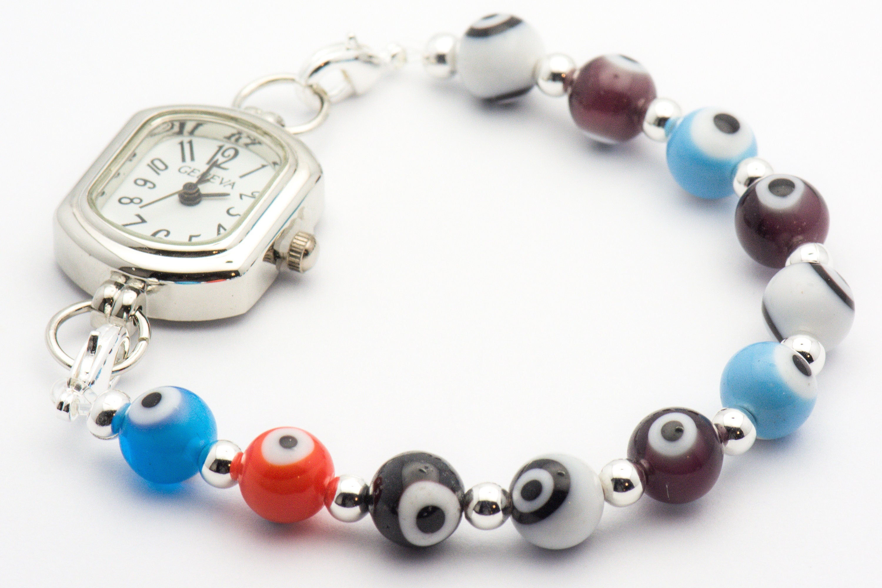 Evil Eye Multicolor Watch Band • Medical ID Bracelet • Handmade Watch Band • Stretch Watch Band