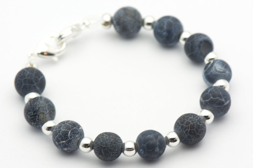 Black Agate Crackle Watch Band • Medical ID Bracelet • Handmade Watch Band • Gemstone Stretch Watch Band