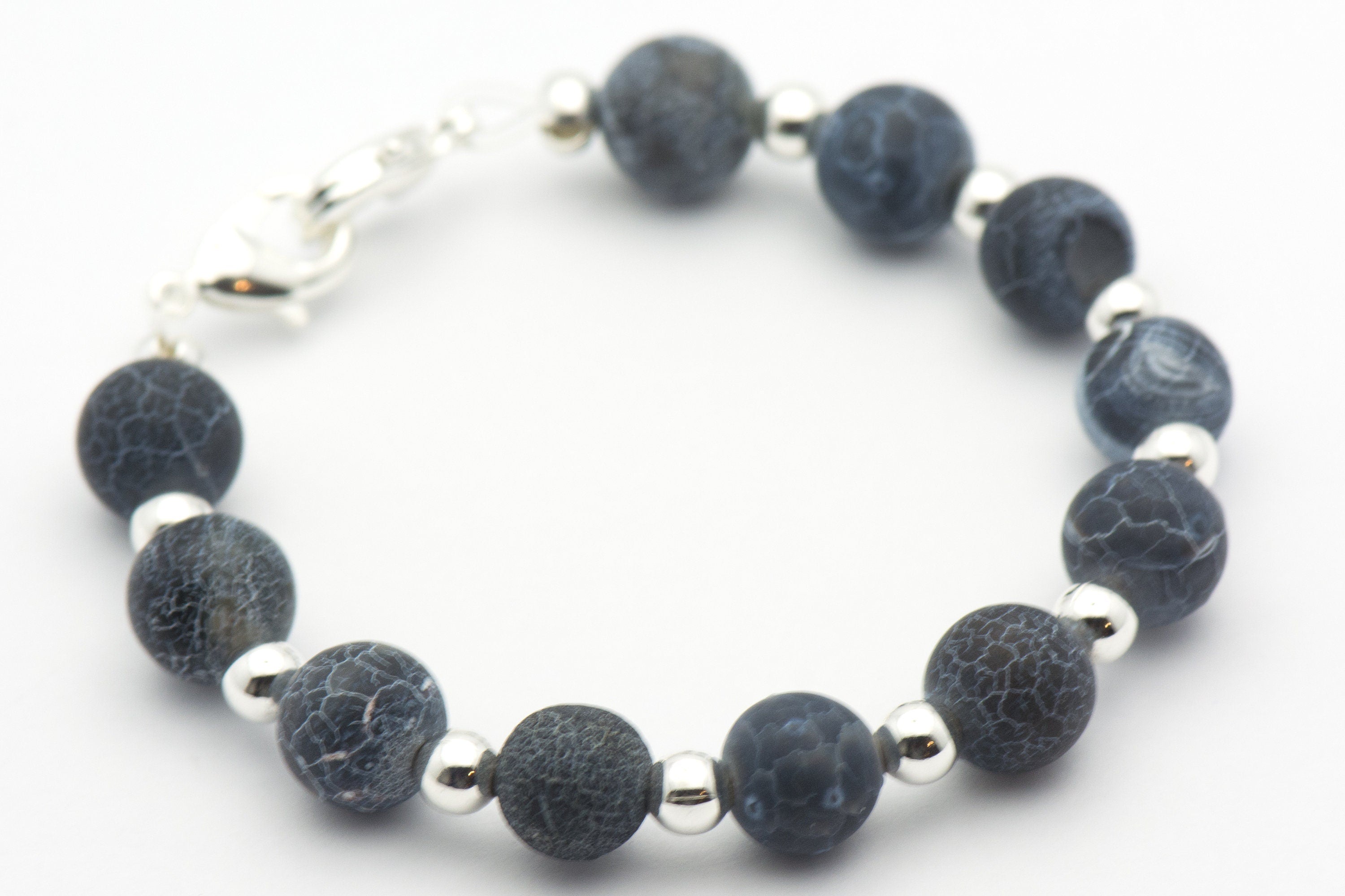 Black Agate Crackle Watch Band • Medical ID Bracelet • Handmade Watch Band • Gemstone Stretch Watch Band