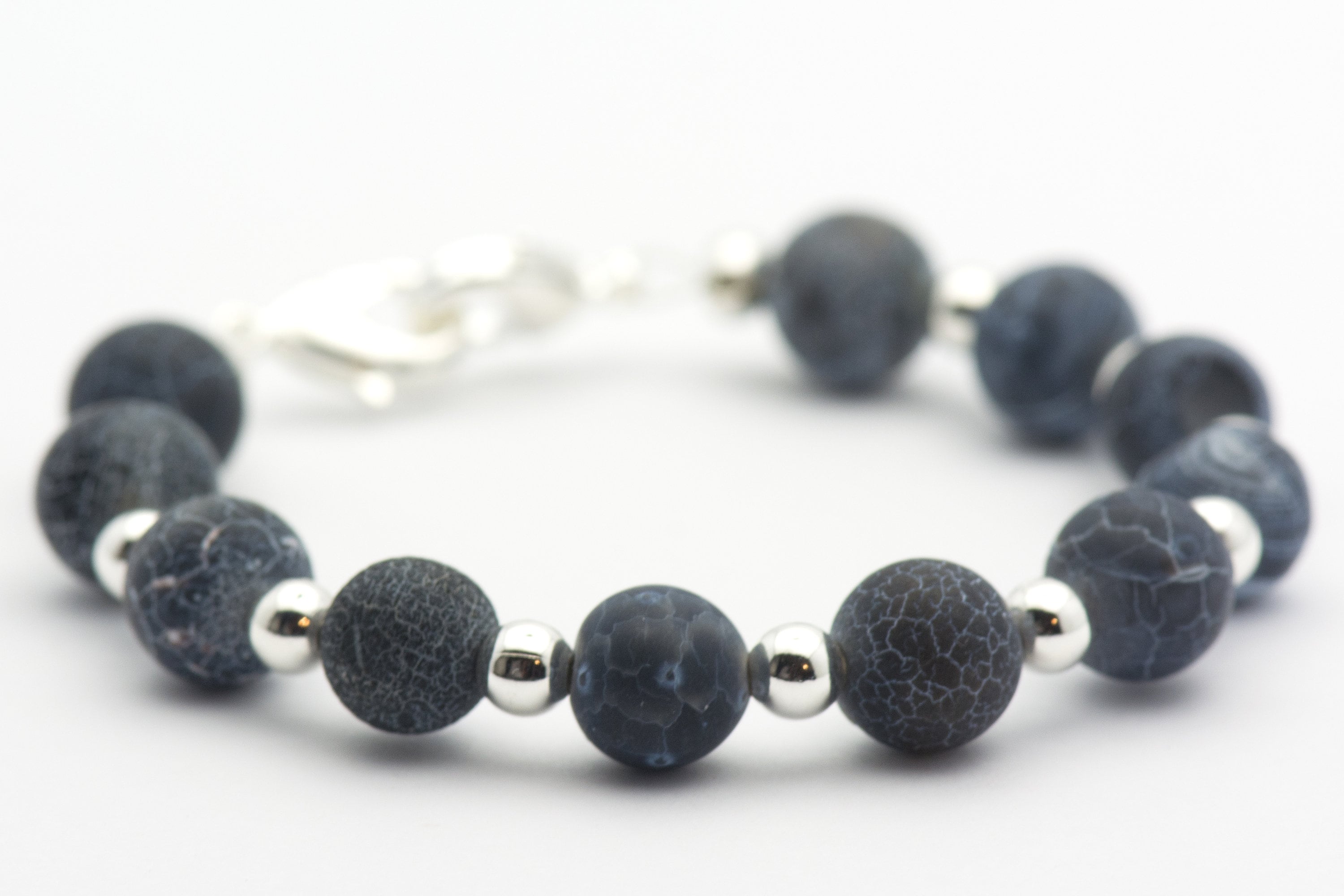 Black Agate Crackle Watch Band • Medical ID Bracelet • Handmade Watch Band • Gemstone Stretch Watch Band