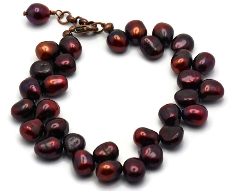 Spiced Berries Freshwater Pearl Bracelet, Cranberry Pearl Bracelet, Genuine Pearl Bracelet, Pearl Jewelry, Copper Bracelet