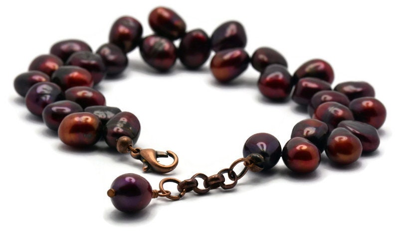 Spiced Berries Freshwater Pearl Bracelet, Cranberry Pearl Bracelet, Genuine Pearl Bracelet, Pearl Jewelry, Copper Bracelet