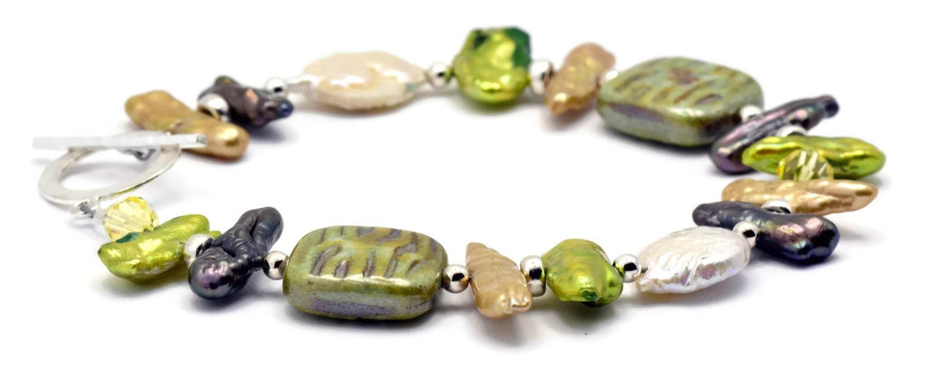 Evergreen Freshwater Pearl Bracelet, Pearl Bracelet, Green Bracelet, Unique Beaded Bracelet, Sterling Silver Bracelet