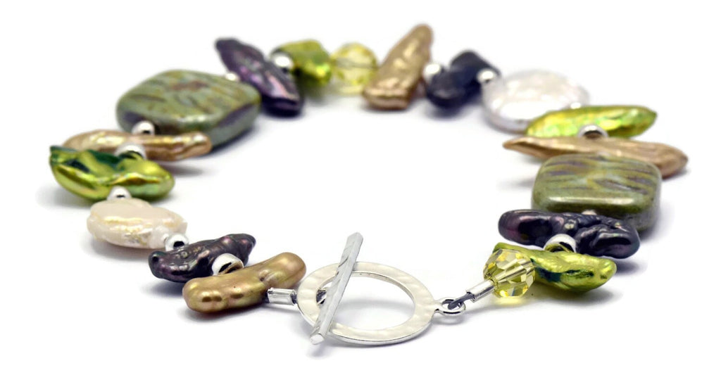 Evergreen Freshwater Pearl Bracelet, Pearl Bracelet, Green Bracelet, Unique Beaded Bracelet, Sterling Silver Bracelet