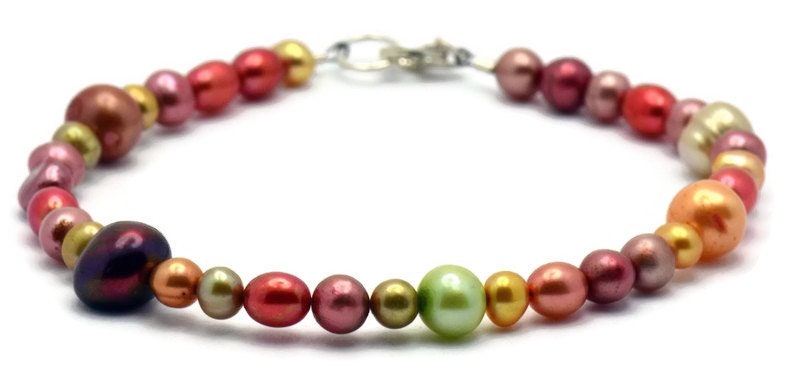 Harvest Gold Copper Mix, Freshwater Pearl Bracelet, Best Pearl Bracelet, Simple Bracelet, Pearl Jewelry, Sterling Silver