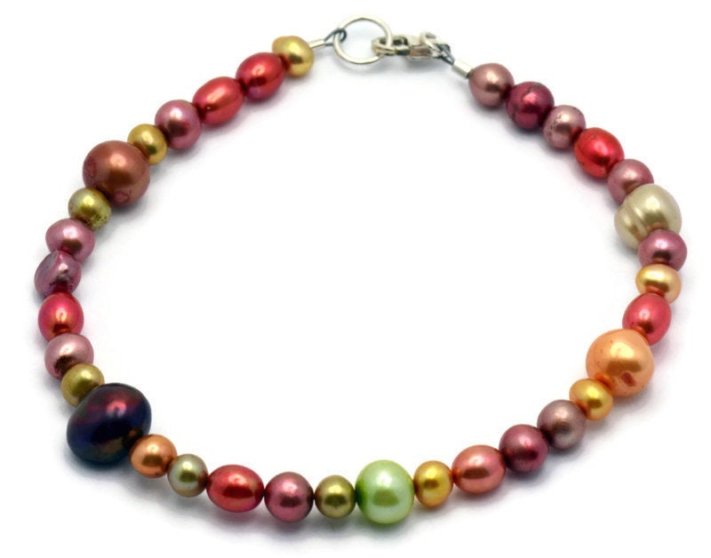 Harvest Gold Copper Mix, Freshwater Pearl Bracelet, Best Pearl Bracelet, Simple Bracelet, Pearl Jewelry, Sterling Silver