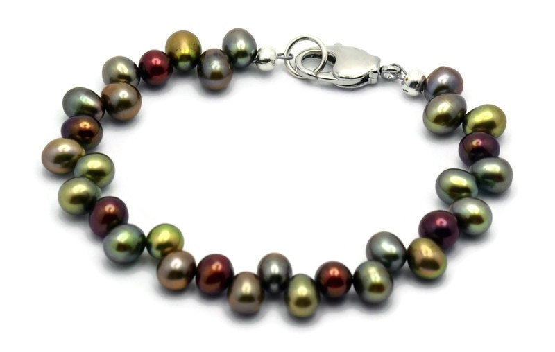 Cranberry Vine Freshwater Pearl Silver Plated Beaded Bracelet