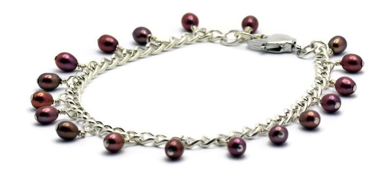 Berries Freshwater Pearl Dangle Silver Plated Chain Bracelet