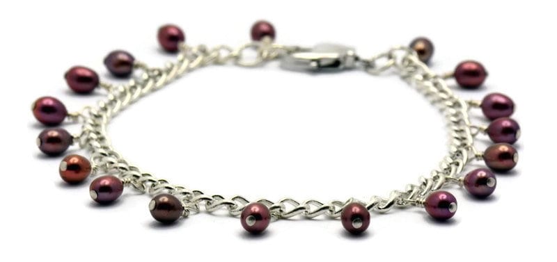 Berries Freshwater Pearl Dangle Silver Plated Chain Bracelet