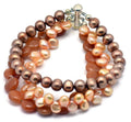 Gingerbread Freshwater Pearl and Red Aventurine Multi Strand Sterling Silver Beaded Bracelet