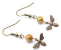 Honey Bee Earrings, Bee Earrings, Women Insect Jewelry, Freshwater Pearl Earrings, Wife Earrings Gift