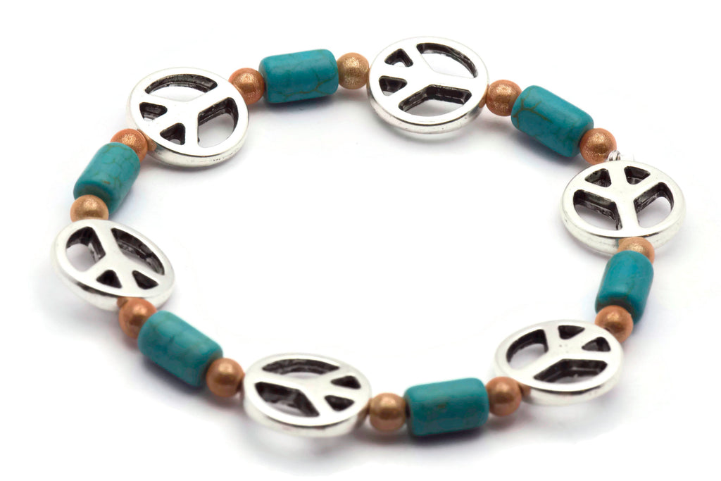 Turquoise Peace Sign Bracelet, Blue, Peace Bracelet, Stretch
