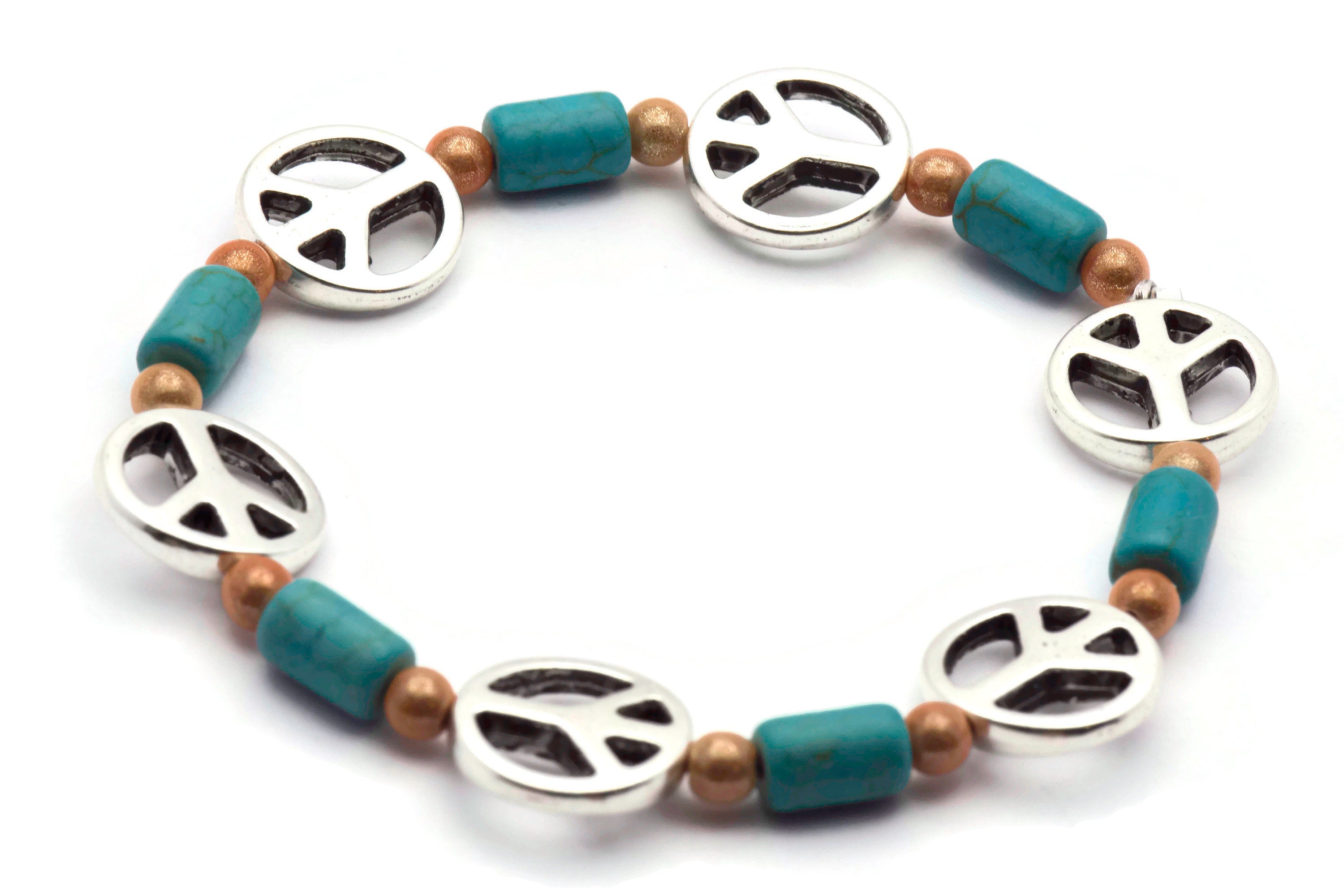 Turquoise Peace Sign Bracelet, Blue, Peace Bracelet, Stretch
