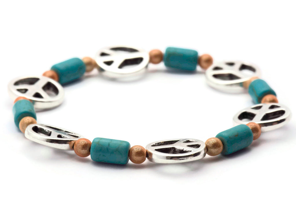 Turquoise Peace Sign Bracelet, Blue, Peace Bracelet, Stretch