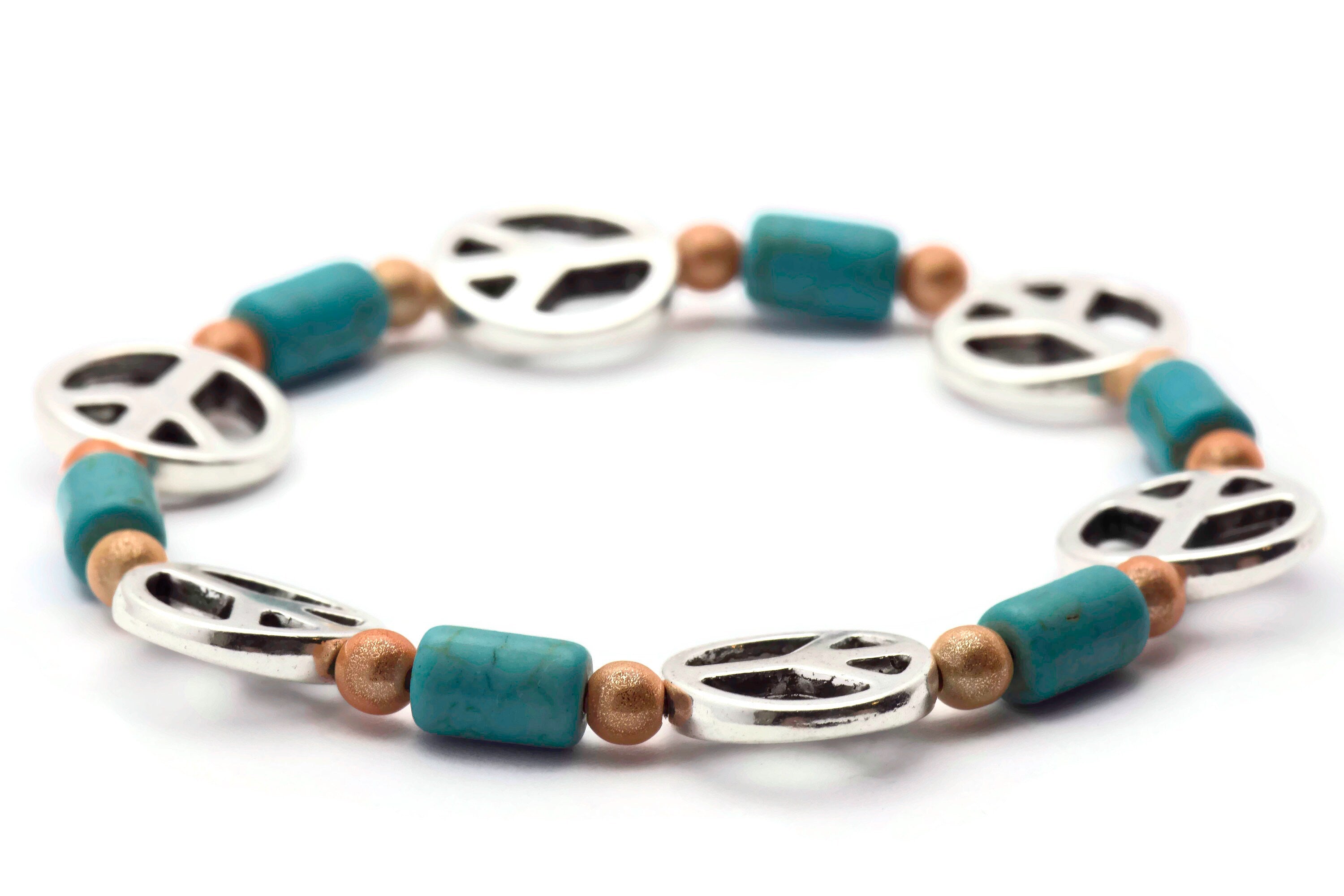 Turquoise Peace Sign Bracelet, Blue, Peace Bracelet, Stretch