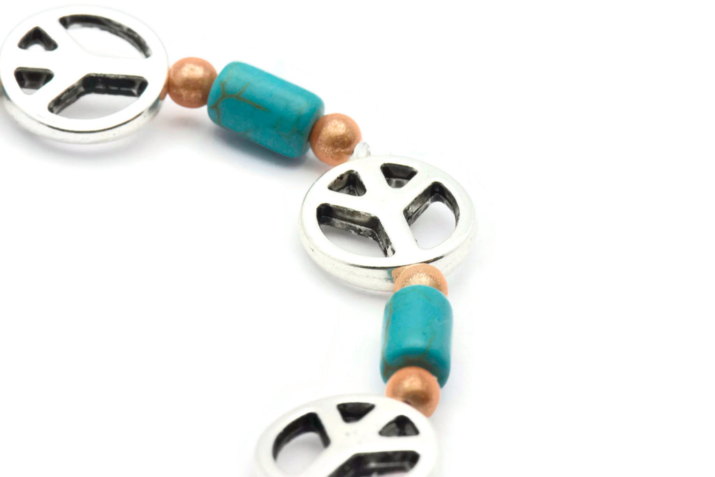 Turquoise Peace Sign Bracelet, Blue, Peace Bracelet, Stretch