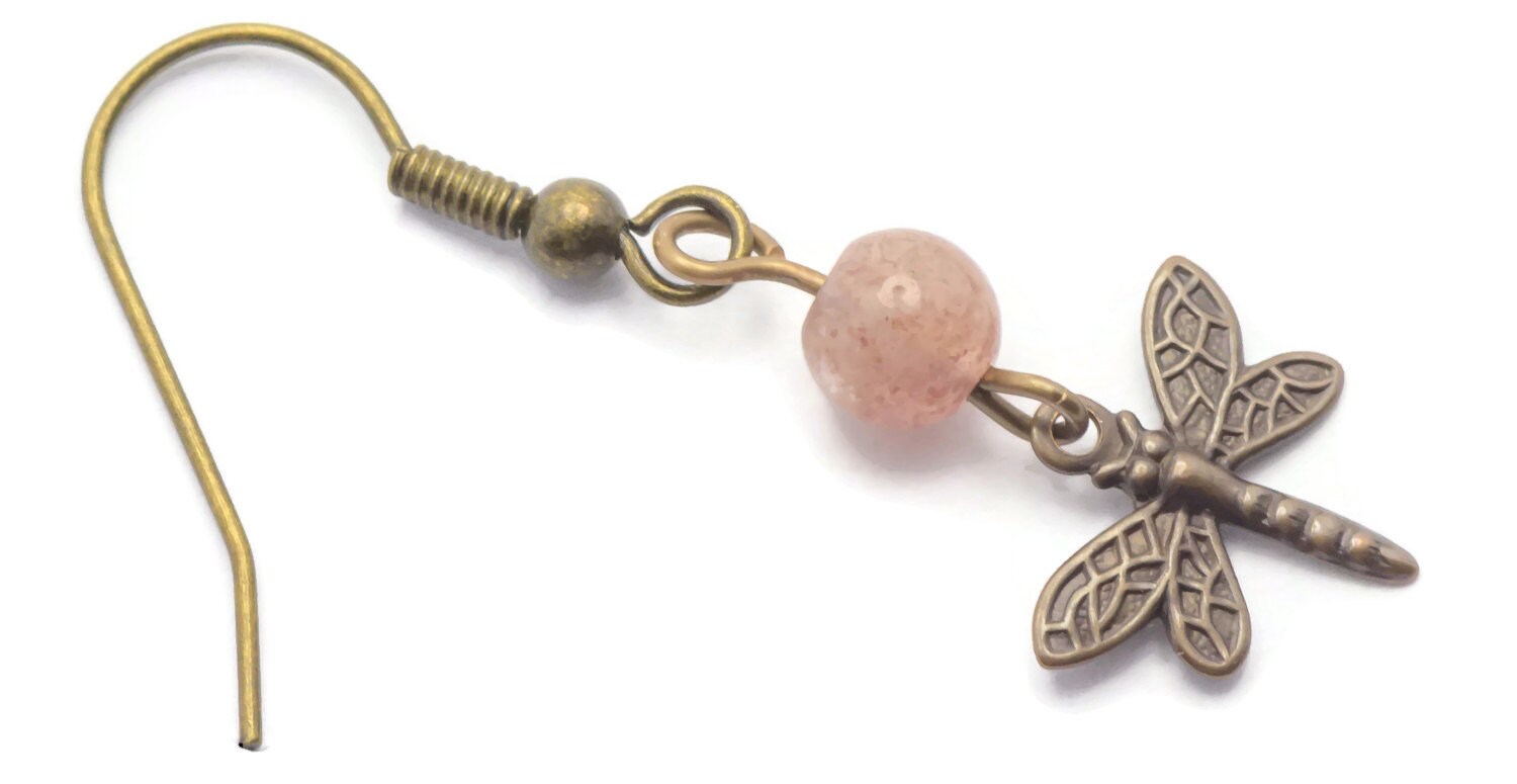 Vintaj Natural Brass Dragonflies and Muscovite Drop Hook Earrings