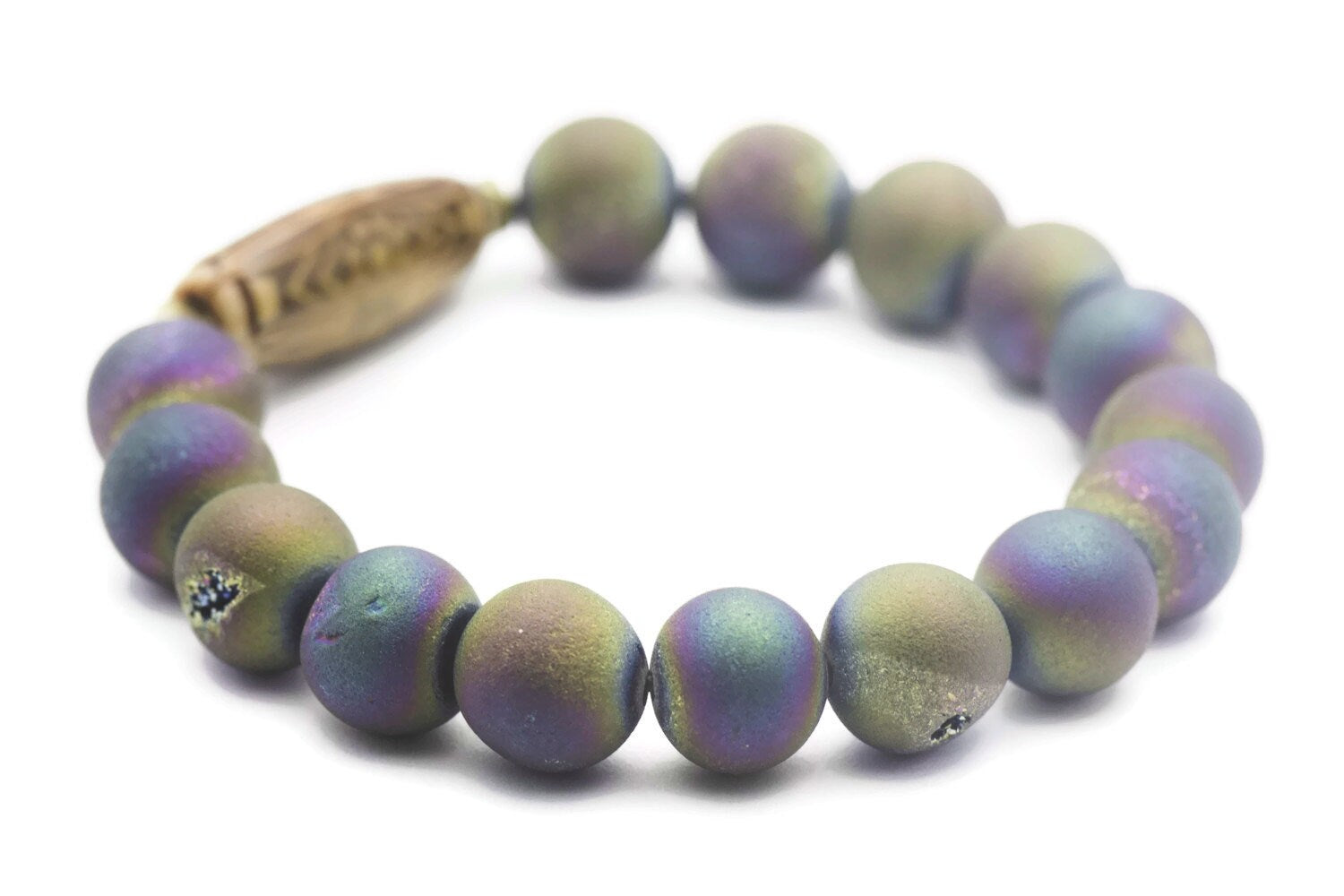 Druzy Bead Stretch Bracelet, Mood Bead, Stretch Bracelet, Agate