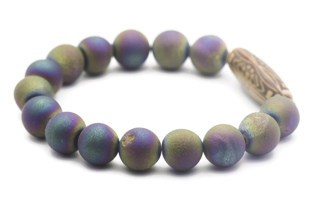 Druzy Bead Stretch Bracelet, Mood Bead, Stretch Bracelet, Agate