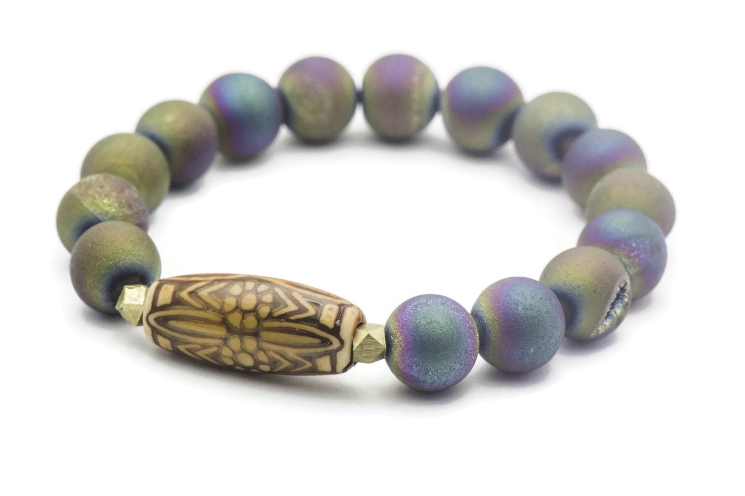 Druzy Bead Stretch Bracelet, Mood Bead, Stretch Bracelet, Agate