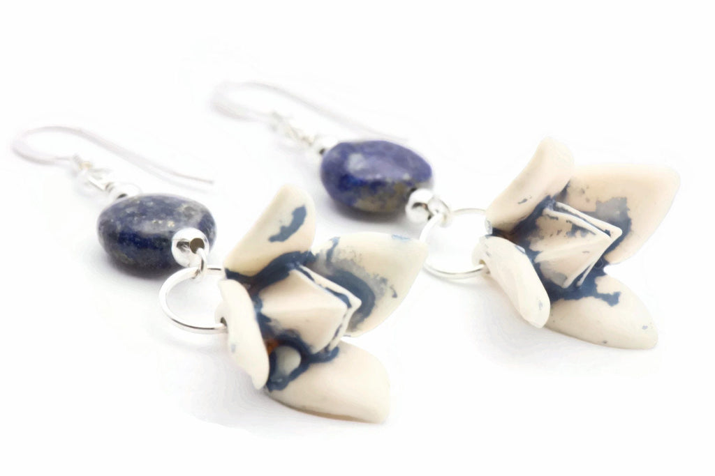 Flower Drop Earrings, Blue, Drop Earrings, Sterling Silver