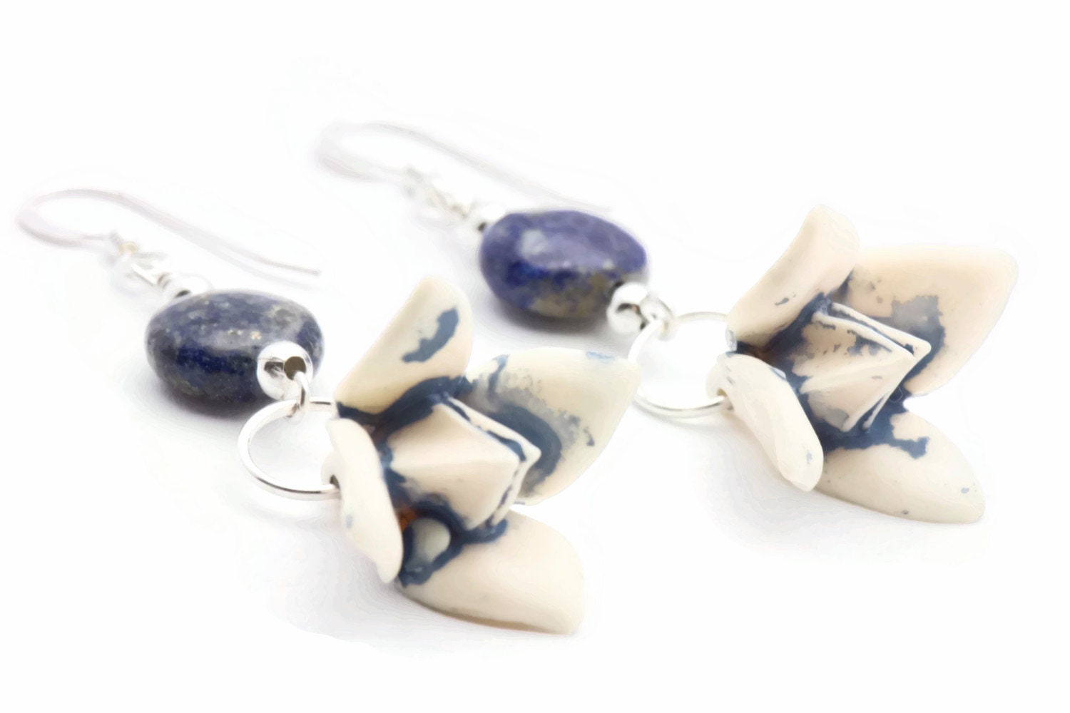 Flower Drop Earrings, Blue, Drop Earrings, Sterling Silver