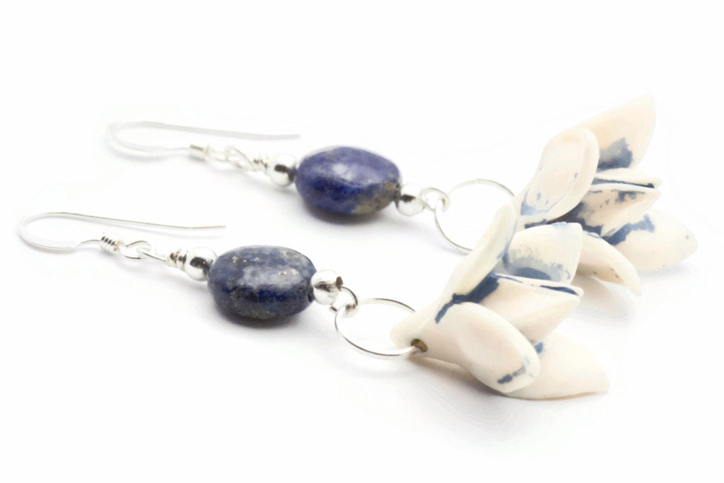 Flower Drop Earrings, Blue, Drop Earrings, Sterling Silver