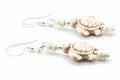 Turtle Sterling Silver Drop Earrings, White Stone, Summer Jewelry