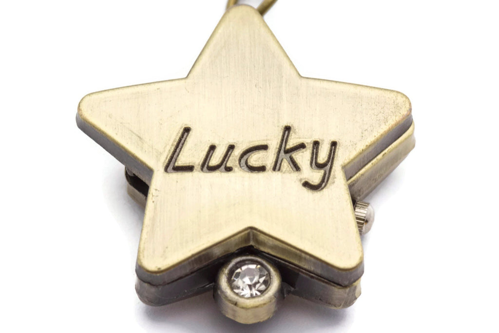Lucky Star Pocket Watch Necklace, Long Necklace Watch, Bronze Pocket Watch, Ladies Pocket Watch, Necklace Watches